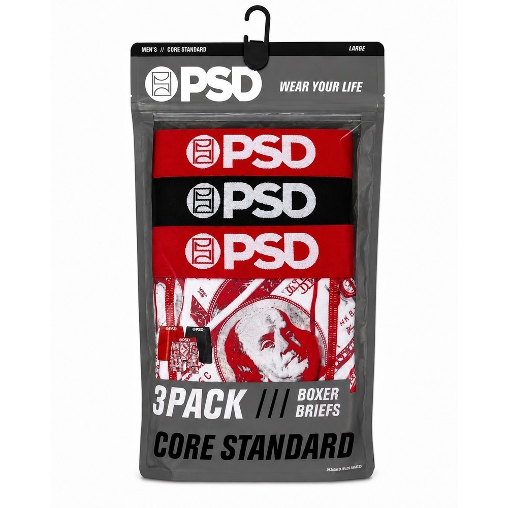 PSD Mens Boxer Briefs 3-Pack Core Standard Red Black Benjamins Money Print Large